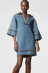 Curaae Rhea Short-Sleeve V-Neck Denim Mini Dress