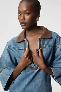 Curaae Rhea Short-Sleeve V-Neck Denim Mini Dress