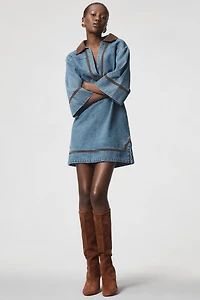 Curaae Rhea Short-Sleeve V-Neck Denim Mini Dress