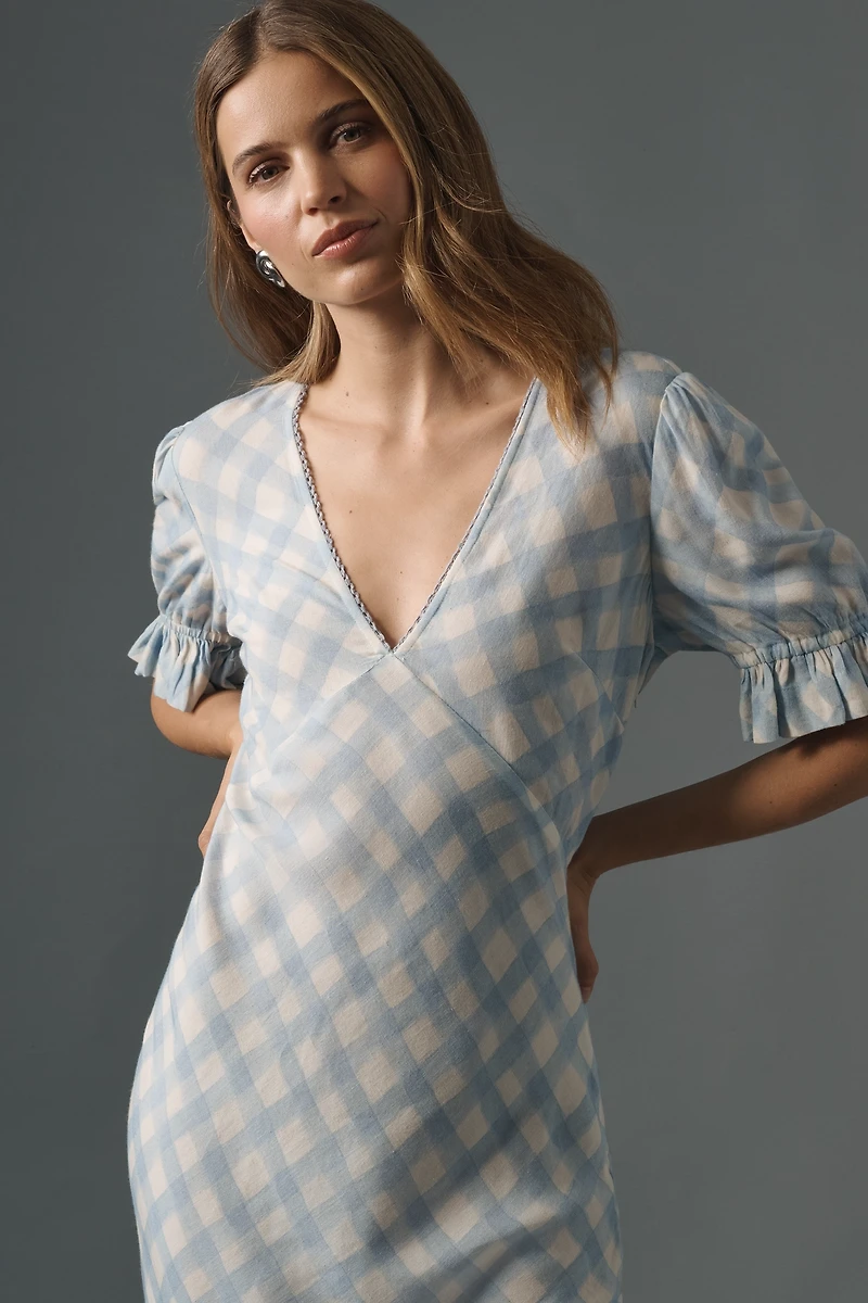 Conditions Apply Eniya Linen Blend Short-Sleeve V-Neck Slip Maxi Dress