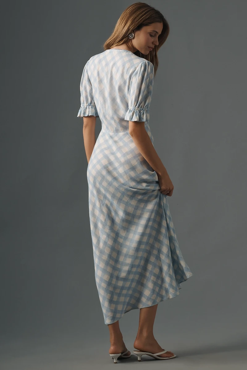 Conditions Apply Eniya Linen Blend Short-Sleeve V-Neck Slip Maxi Dress