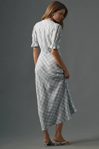 Conditions Apply Eniya Linen Blend Short-Sleeve V-Neck Slip Maxi Dress