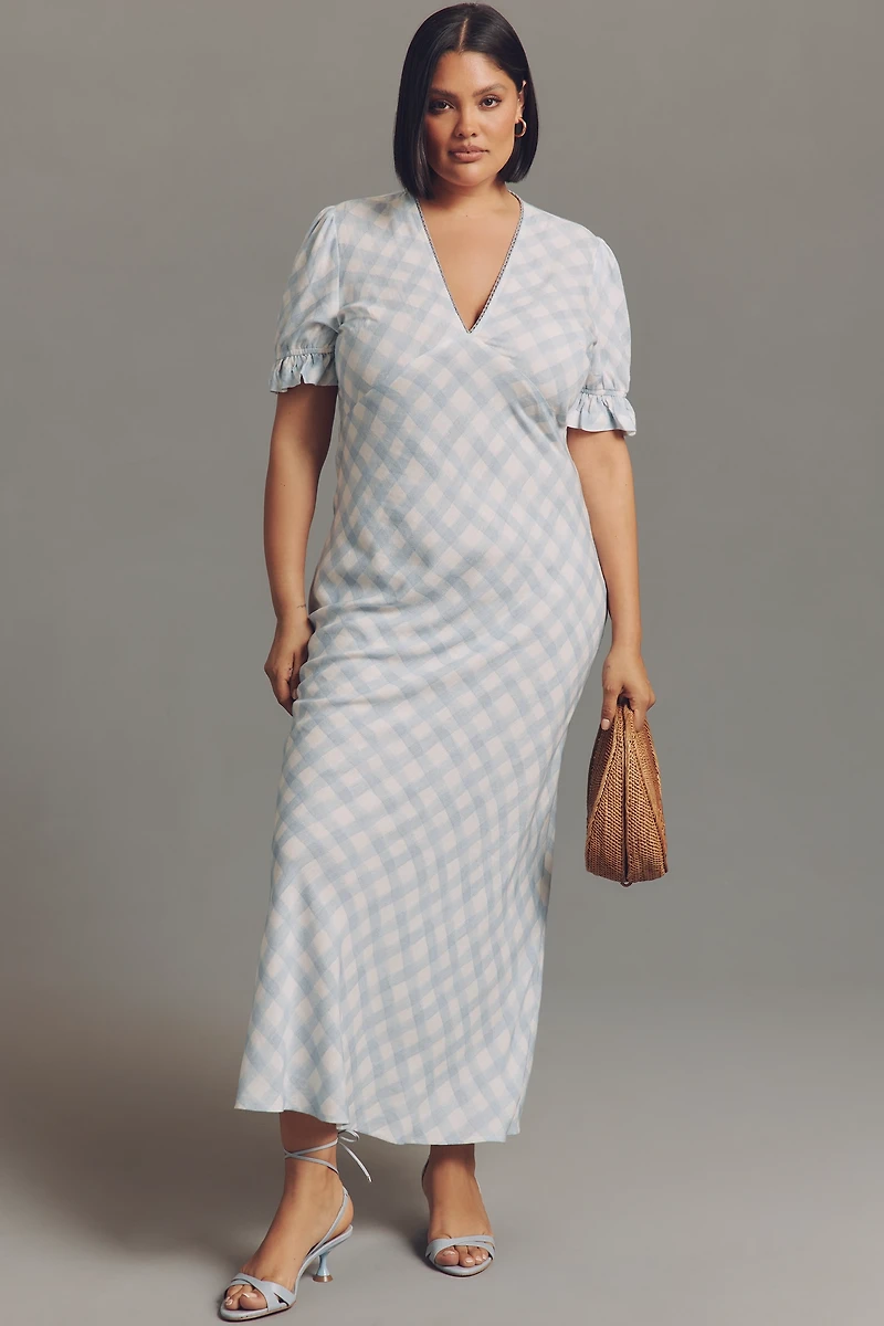 Conditions Apply Eniya Linen Blend Short-Sleeve V-Neck Slip Maxi Dress