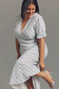 Conditions Apply Eniya Linen Blend Short-Sleeve V-Neck Slip Maxi Dress