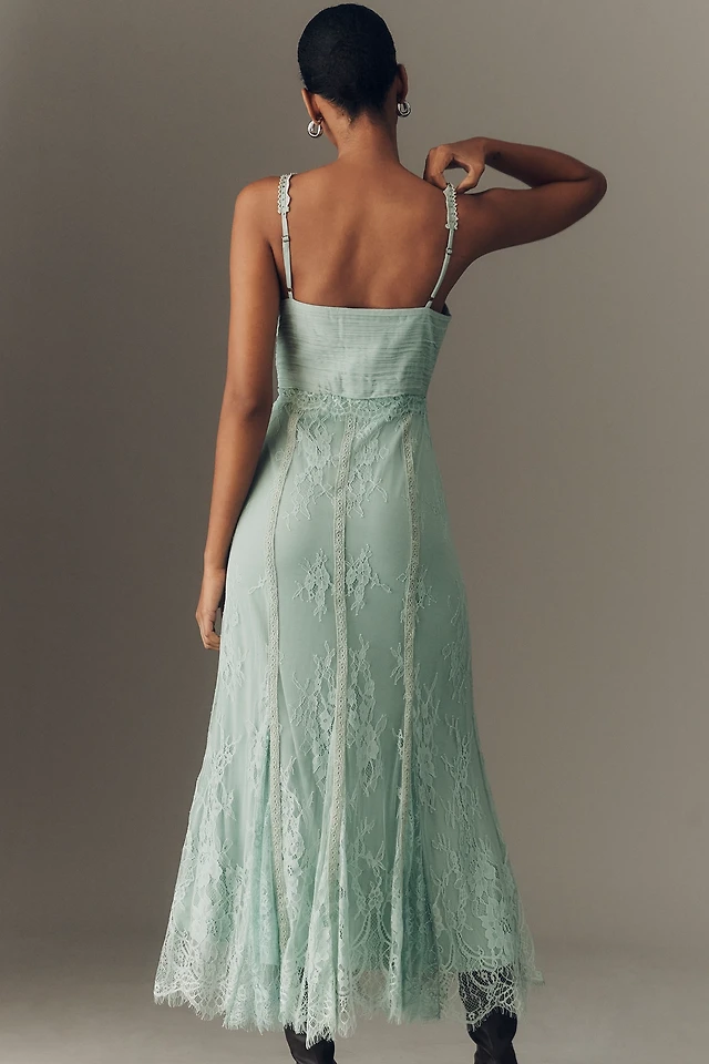 bl-nk one-shoulder midi slip dress Bl-nk Satin One-Shoulder Lace Midi Dress