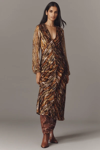 Bl-nk Frinaya Long-Sleeve V-Neck Midi Dress