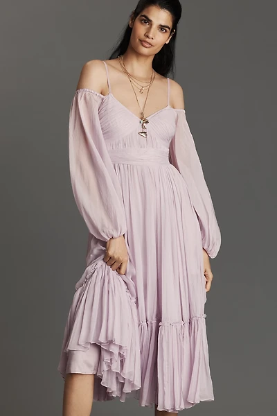 Geisha Designs Off-The-Shoulder Long-Sleeve Midi Dress
