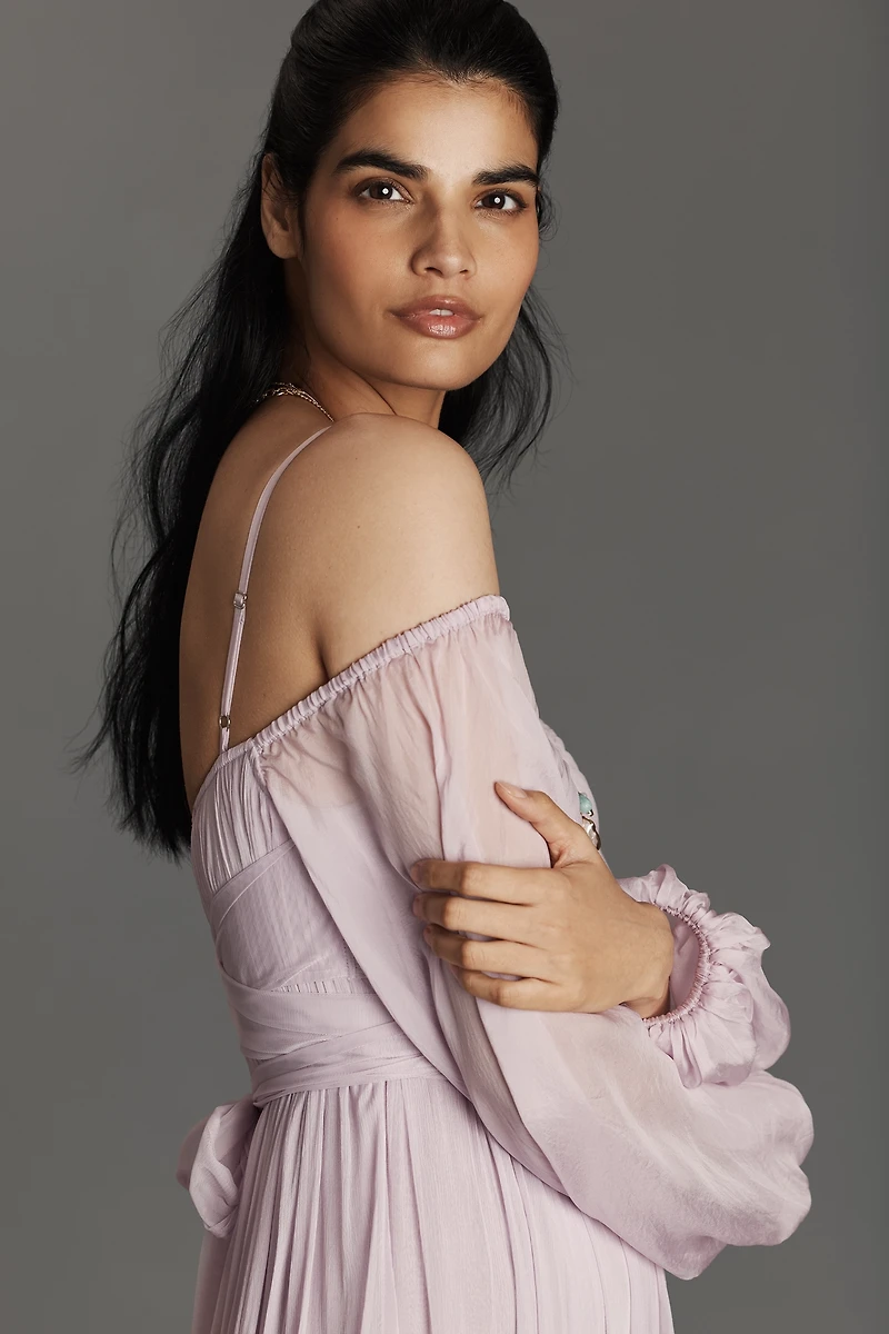 Geisha Designs Off-The-Shoulder Long-Sleeve Midi Dress