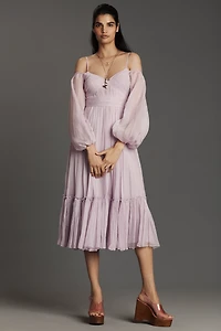 Geisha Designs Off-The-Shoulder Long-Sleeve Midi Dress