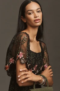 Bl-nk Emryn Embroidered Square-Neck Midi Dress