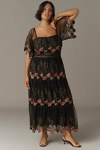 Bl-nk Emryn Embroidered Square-Neck Midi Dress