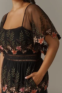 Bl-nk Emryn Embroidered Square-Neck Midi Dress