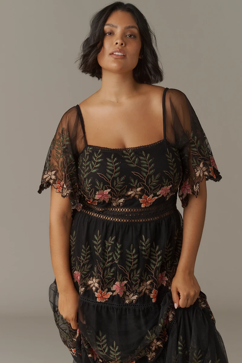 Bl-nk Emryn Embroidered Square-Neck Midi Dress