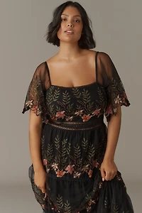 Bl-nk Emryn Embroidered Square-Neck Midi Dress