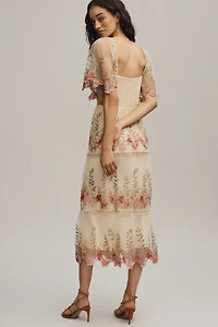 Bl-nk Emryn Embroidered Square-Neck Midi Dress