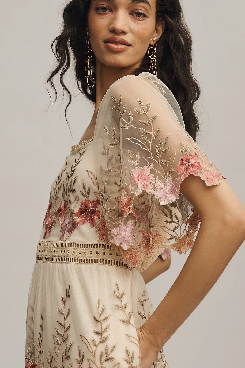 Bl-nk Emryn Embroidered Square-Neck Midi Dress