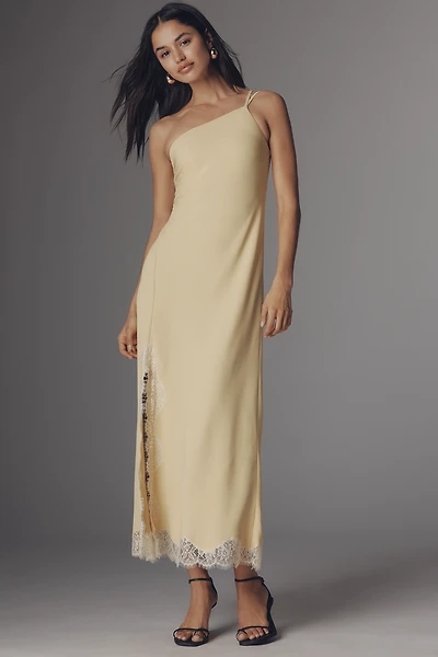 Bl-nk Satin One-Shoulder Lace Midi Dress