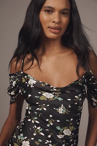 Bl-nk Painterly Off-Shoulder Slip Dress