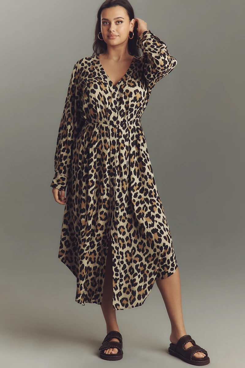 Bl-nk Rikke Long-Sleeve Button-Front Midi Dress