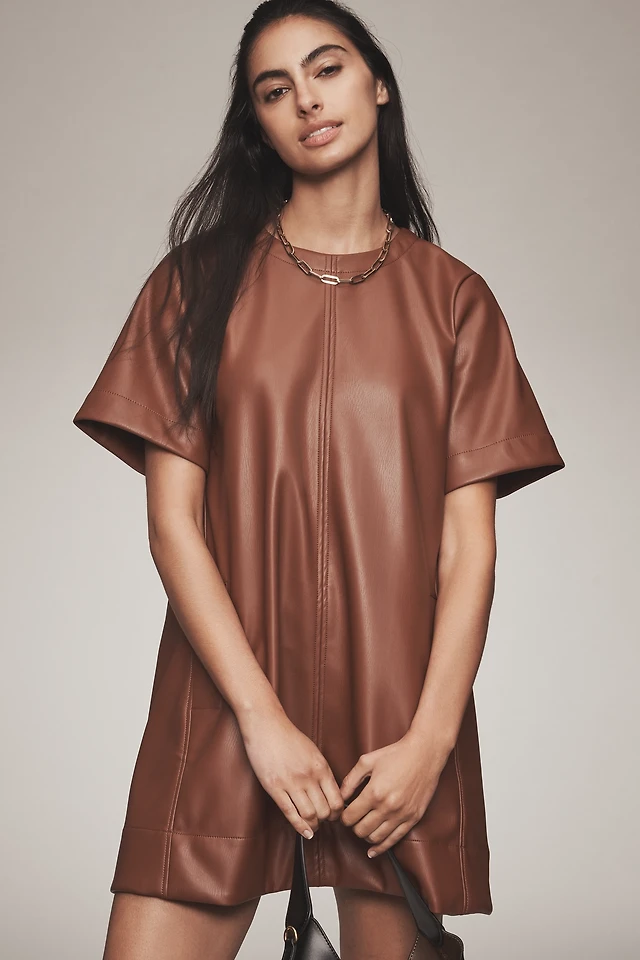 maeve leather dress Maeve The Bettina Faux Leather Mini Shirt Dress by Maeve
