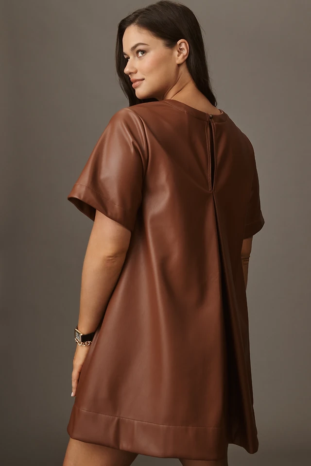 maeve leather dress The Emmy Short-Sleeve Swing Mini Dress by Maeve: Faux-Leather Edition