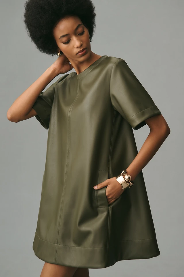 Maeve The Emmy Faux Leather Short-Sleeve Mini Dress by Maeve | The Summit