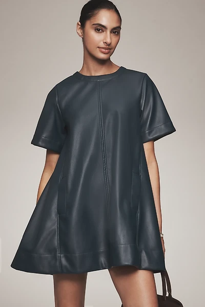 The Emmy Faux Leather Short-Sleeve Mini Dress by Maeve