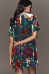 The Emmy Short-Sleeve Swing Mini Dress by Maeve: Velvet Edition
