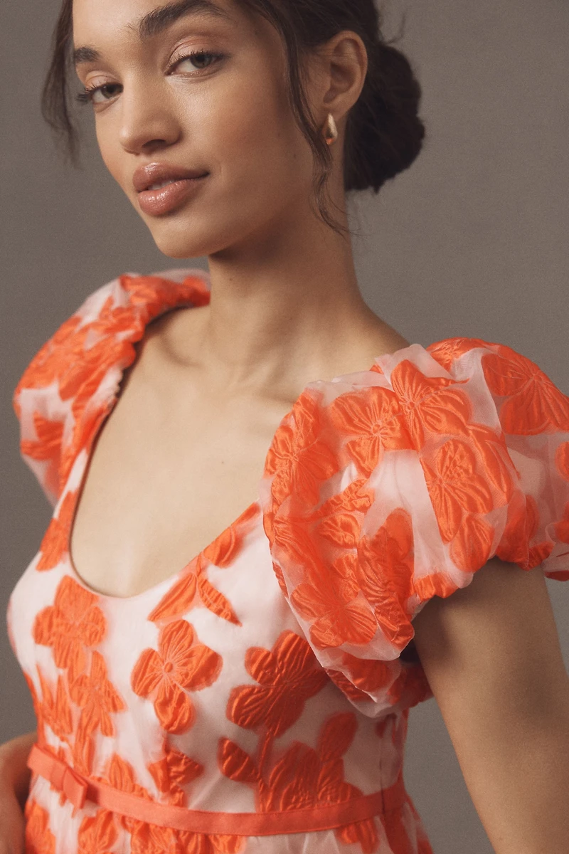 By Anthropologie Puff-Sleeve Scoop-Neck Babydoll Mini Dress