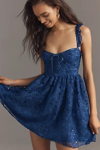 By Anthropologie Ruffle-Strap Corset Lace Mini Dress