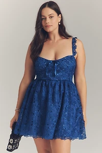 By Anthropologie Ruffle-Strap Corset Lace Mini Dress