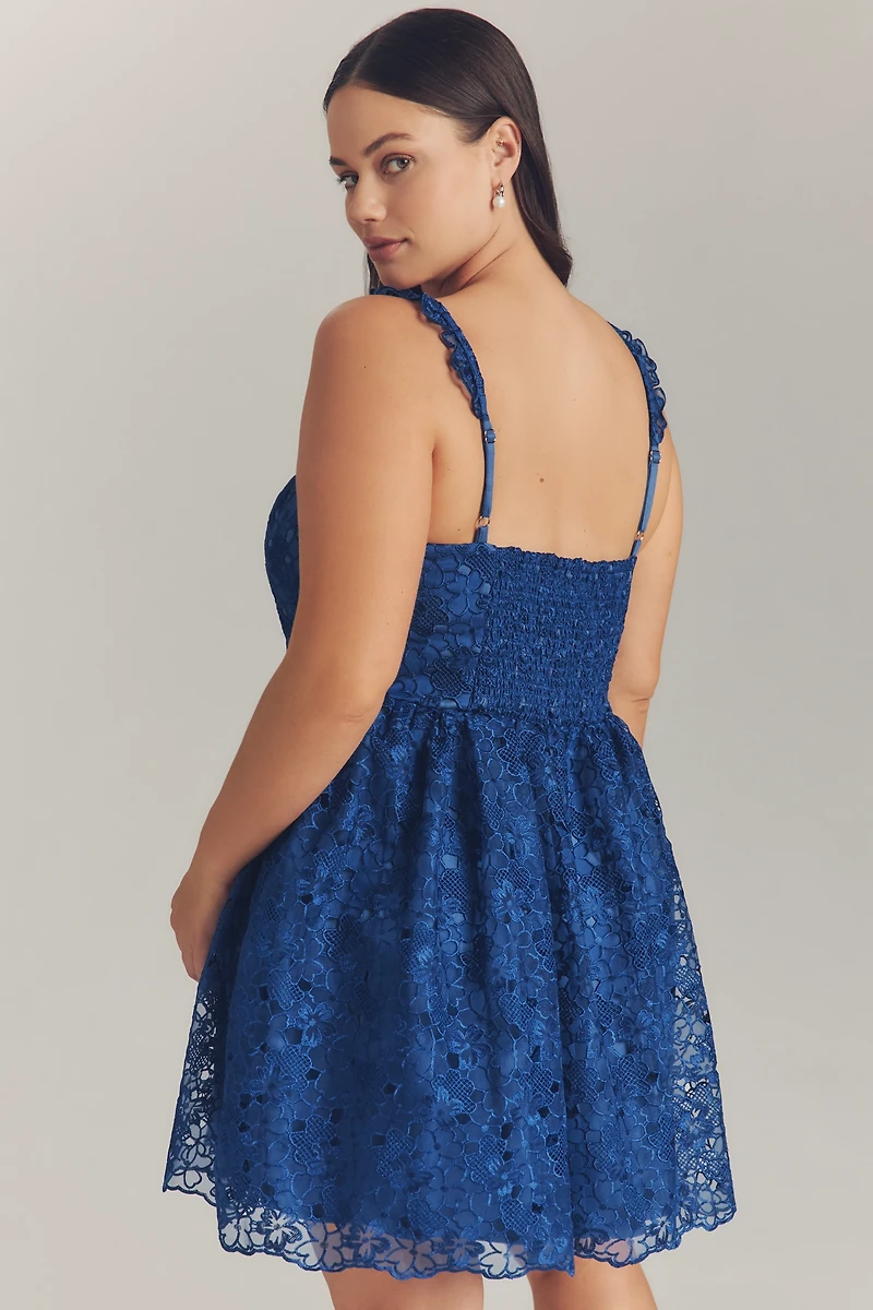 By Anthropologie Ruffle-Strap Corset Lace Mini Dress