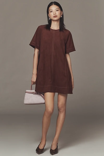 The Emmy Faux-Suede Short-Sleeve Mini Swing Dress by Maeve