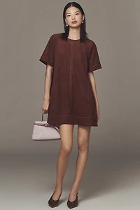 The Emmy Faux-Suede Short-Sleeve Mini Swing Dress by Maeve