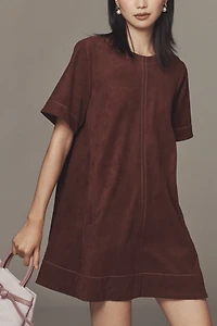 The Emmy Faux-Suede Short-Sleeve Mini Swing Dress by Maeve
