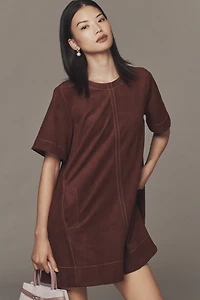 The Emmy Faux-Suede Short-Sleeve Mini Swing Dress by Maeve
