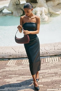 By Anthropologie Faux-Leather Strapless Midi Dress