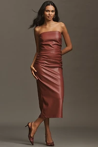 The Soleil Faux Leather Strapless Midi Dress