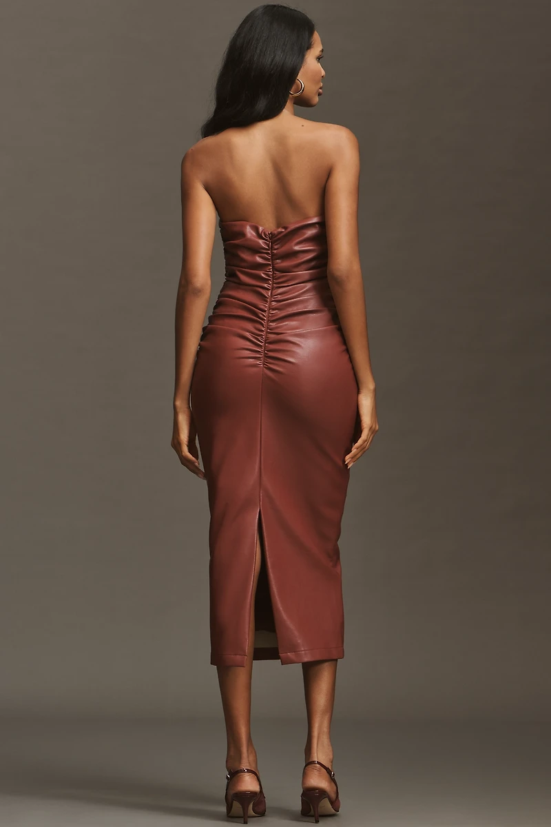 The Soleil Faux Leather Strapless Midi Dress