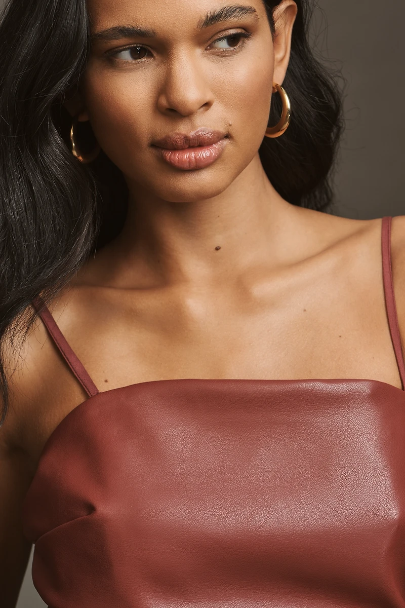 The Soleil Faux Leather Strapless Midi Dress