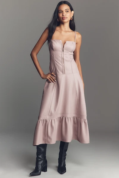 By Anthropologie Faux-Leather Front-Zip Midi Dress
