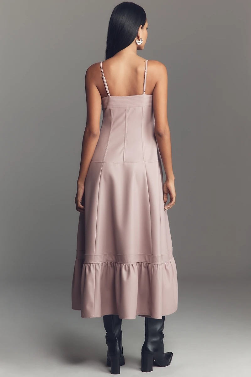By Anthropologie Faux-Leather Front-Zip Midi Dress