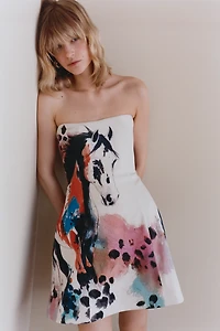 Maeve Strapless Printed Horse Mini Dress