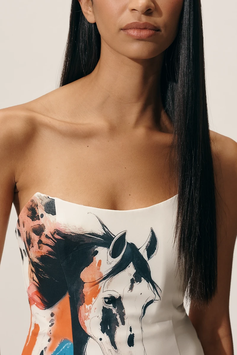 Maeve Strapless Printed Horse Mini Dress