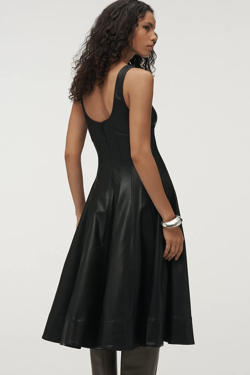 By Anthropologie Faux-Leather A-Line Midi Dress