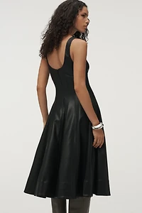 By Anthropologie Faux-Leather A-Line Midi Dress