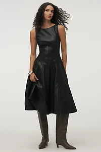 By Anthropologie Faux-Leather A-Line Midi Dress