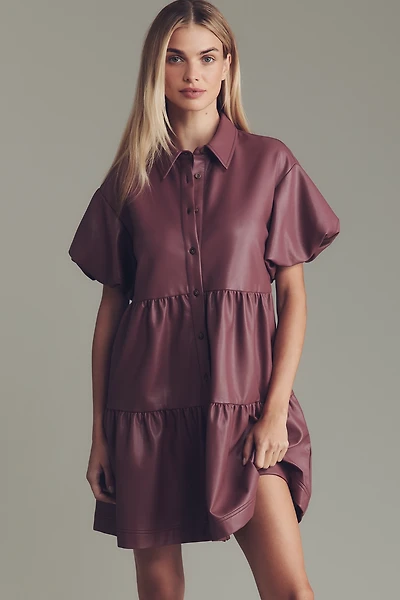 The Bettina Faux-Leather Mini Shirt Dress by Maeve