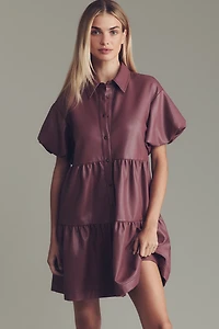 The Bettina Faux-Leather Mini Shirt Dress by Maeve