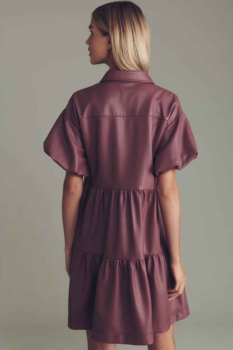 The Bettina Faux-Leather Mini Shirt Dress by Maeve